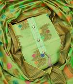 Green color weaving work banarasi jacquard unstitched chudidar dress material 