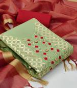 Green color handwork work glass cotton unstitched chudidar dress material - mrfc11053a