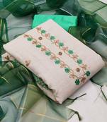 White color handwork work modal chanderi unstitched chudidar dress material 