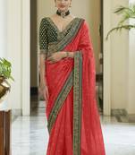 Cherry Red Dori, Zari &  Sequins Embroidered Organza Party Wear Bridal Wedding Festival Saree