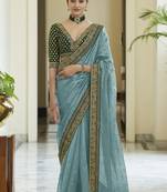 Sky Blue Dori, Zari &  Sequins Embroidered Organza Party Wear Bridal Wedding Festival Saree