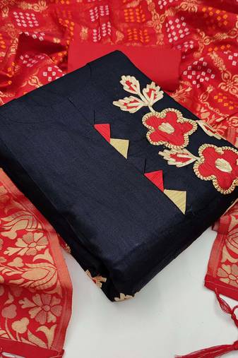 Black color handwork work glass cotton unstitched chudidar dress material - mrfc11072f