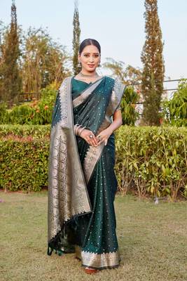 Boutique collection hand work kanjivaram soft satin silk saree with unstitched blouse 1