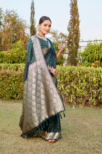 Boutique collection hand work kanjivaram soft satin silk saree with unstitched blouse