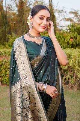Boutique collection hand work kanjivaram soft satin silk saree with unstitched blouse 3