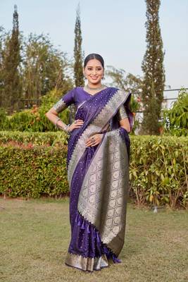 Boutique collection hand work kanjivaram soft satin silk saree with unstitched blouse 1