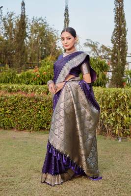 Boutique collection hand work kanjivaram soft satin silk saree with unstitched blouse 2