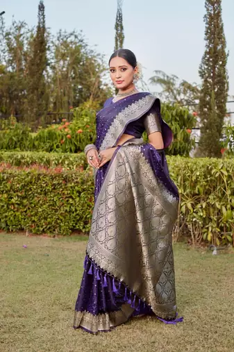 Boutique collection hand work kanjivaram soft satin silk saree with unstitched blouse