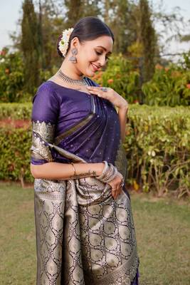 Boutique collection hand work kanjivaram soft satin silk saree with unstitched blouse 3