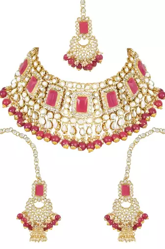 traditional kundan & pearl studded bridal jewellery set