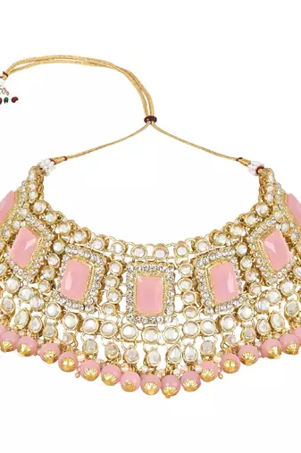 traditional handcrafted pearl studded bridal choker necklace jewellery set