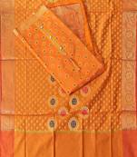 Yellow color weaving work banarasi jacquard unstitched chudidar dress material 