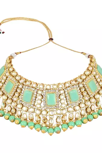 traditional handcrafted pearl studded bridal choker necklace jewellery set