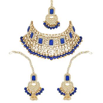 traditional handcrafted pearl studded bridal choker necklace jewellery set 1