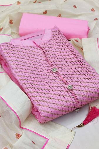 Pink color embroidered work modal chanderi unstitched chudidar dress material - mrfc11093f