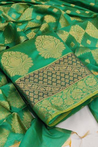 Green color weaving work banarasi jacquard unstitched chudidar dress material - mrfc11094a