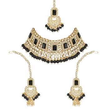 traditional handcrafted pearl studded bridal choker necklace jewellery set 1
