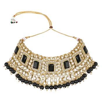 traditional handcrafted pearl studded bridal choker necklace jewellery set 2