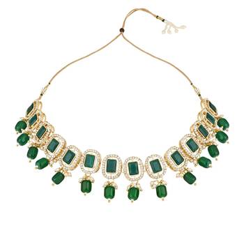 ethnic traditional kundan pearl dazzling stone choker necklace jewellery set 3
