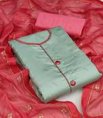 Olive green color embroidered work glass cotton unstitched chudidar dress material 