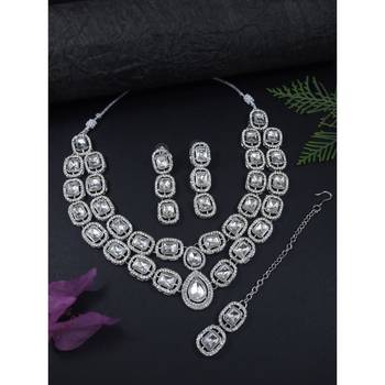 silver plated traditional stone choker necklace jewellery set 1