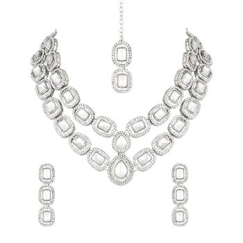 silver plated traditional stone choker necklace jewellery set 2
