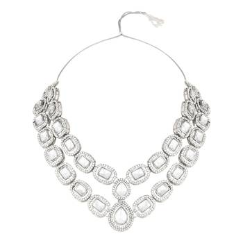 silver plated traditional stone choker necklace jewellery set 3