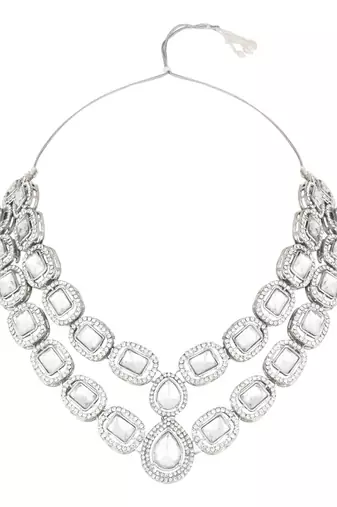 silver plated traditional stone choker necklace jewellery set