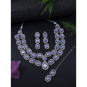silver plated traditional stone choker necklace jewellery set 1
