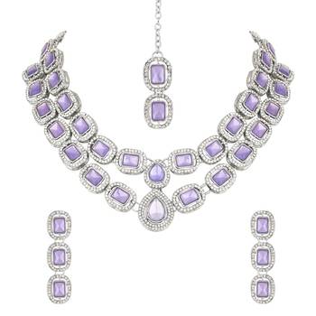 silver plated traditional stone choker necklace jewellery set 2