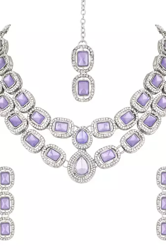 silver plated traditional stone choker necklace jewellery set