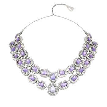 silver plated traditional stone choker necklace jewellery set 3