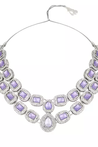 silver plated traditional stone choker necklace jewellery set