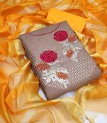 Light brown color embroidered work glass cotton unstitched chudidar dress material 