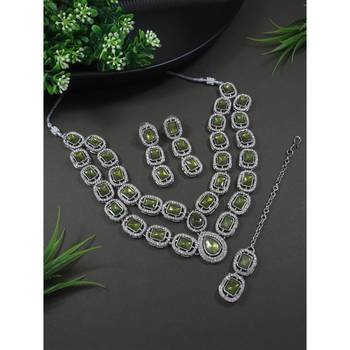silver plated traditional stone choker necklace jewellery set 1