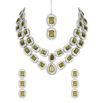 silver plated traditional stone choker necklace jewellery set 2