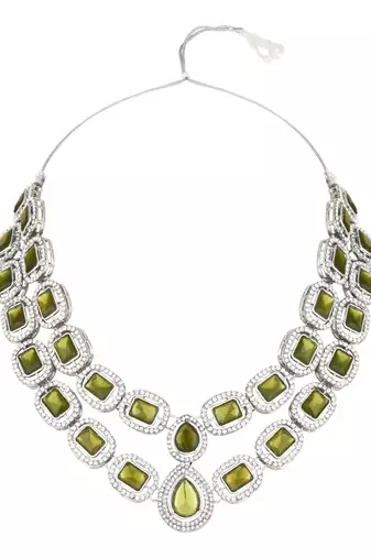 silver plated traditional stone choker necklace jewellery set