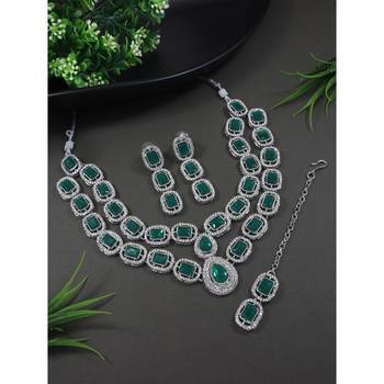 silver plated traditional stone choker necklace jewellery set 1