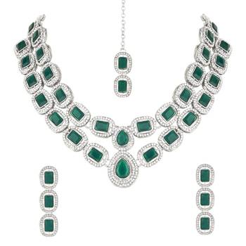 silver plated traditional stone choker necklace jewellery set 2