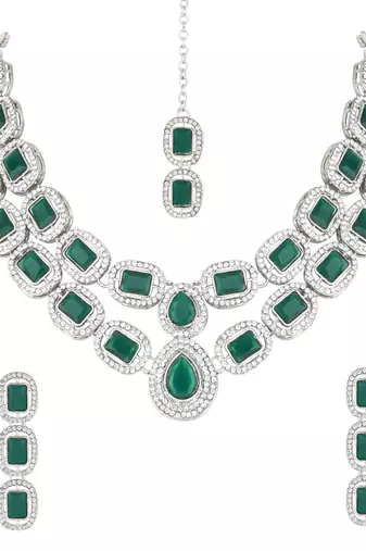 silver plated traditional stone choker necklace jewellery set