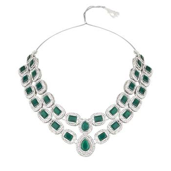 silver plated traditional stone choker necklace jewellery set 3