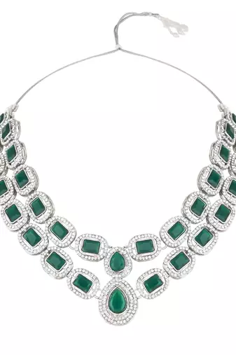 silver plated traditional stone choker necklace jewellery set