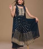Blue Zariwork Georgette Readymade Salwar Suit