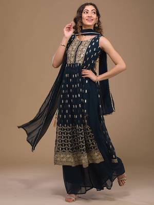 Blue Zariwork Georgette Readymade Salwar Suit 2