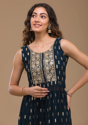 Blue Zariwork Georgette Readymade Salwar Suit 3