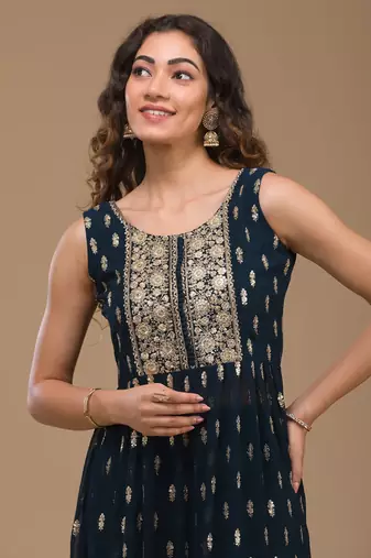 Blue Zariwork Georgette Readymade Salwar Suit