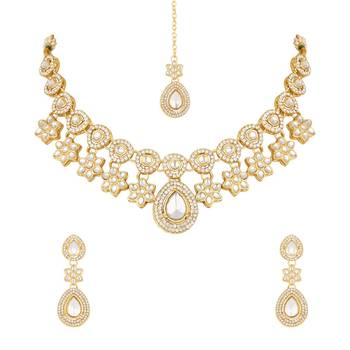 latest stylish traditional kundan stone necklace jewellery set 2