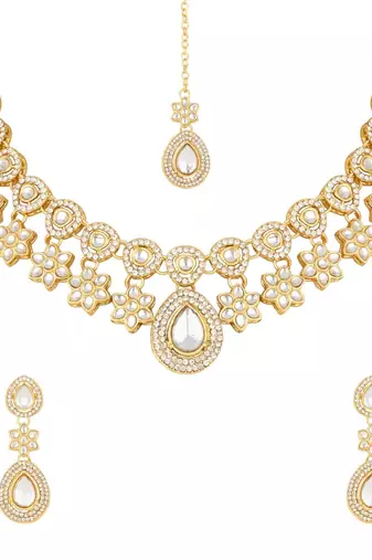 latest stylish traditional kundan stone necklace jewellery set