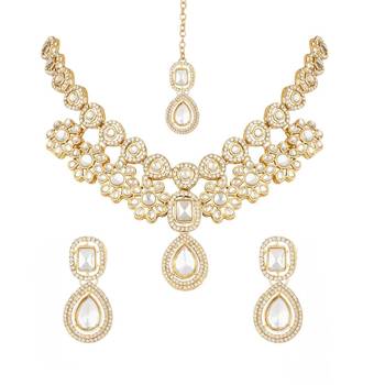 stylish traditional kundan stone necklace jewellery set 1