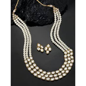 traditional stunning white kundan studded layered pearl necklace jewellery set 1